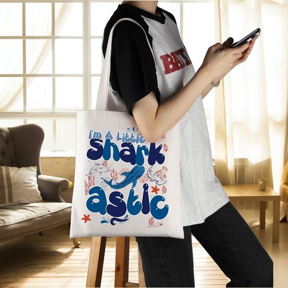 Shark Lover Gift I'M A Little Sharkastic Tote Bag Marine Biologist Gift Ocean : - Picture 6 of 6